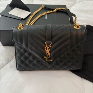 Saint Laurent Medium Envelope Black Shoulder Bag/Crossbody w/Gold Hardware